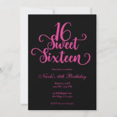 Invitation Sweet 16 Black & Hot Rose fête d'anniversaire (Devant)