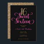 Invitation Sweet 16 Black Hot rose Parties scintillant or Ann<br><div class="desc">Personnaliser pour votre événement.</div>