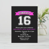 Invitation Sweet 16 Black & Pink Sports & Empreinte de léopar (Debout devant)
