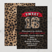 Invitation Sweet 16 Black & Red Sports Empreinte de léopard P (Devant / Derrière)