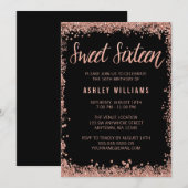 Invitation Sweet 16 Black Rose Gold Faux Parties scintillant  (Devant / Derrière)