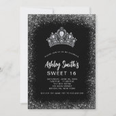 Invitation Sweet 16 Black Silver Parties scintillant Diamond (Devant)
