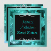Invitation Sweet 16 Black Turquoise Bubbles Metal Frame Party (Devant / Derrière)