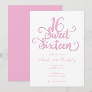 Invitation Sweet 16 Blanc & Rose Bonbon Type Anniversaire 