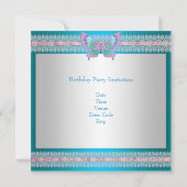 Invitation Sweet 16 Blanc Turquoise Bleu Papillon rose (Dos)