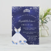 Invitation Sweet 16 bleu argent parties scintillant robe tiar (Debout devant)