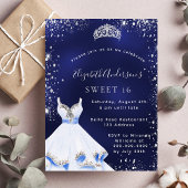 Invitation Sweet 16 bleu argent parties scintillant robe tiar