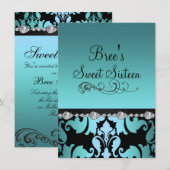 Invitation Sweet 16 Bleu Damassé & Diamant (Devant / Derrière)