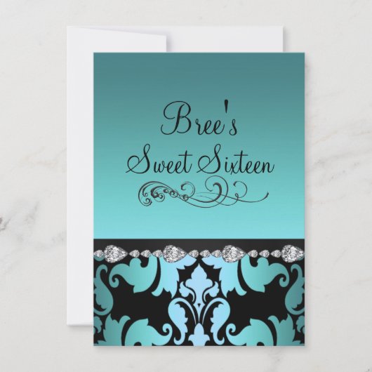 Invitation Sweet 16 Bleu Damassé & Diamant (Devant)