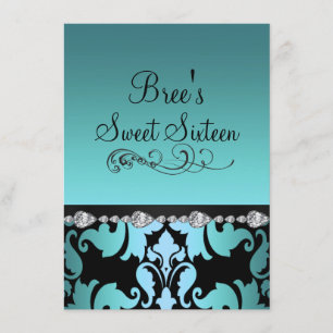 Invitation Sweet 16 Bleu Damassé & Diamant