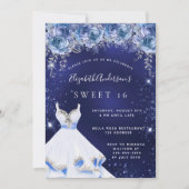 Invitation Sweet 16 bleu marine parties scintillant robe flor (Devant)