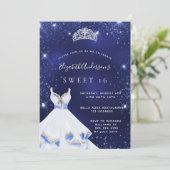 Invitation Sweet 16 bleu marine parties scintillant robe tiar (Debout devant)