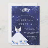 Invitation Sweet 16 bleu marine parties scintillant robe tiar (Devant)