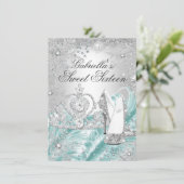 Invitation Sweet 16 Bleu Pailleté Flocon de Neige (Debout devant)