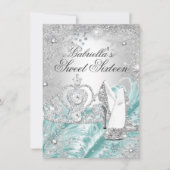 Invitation Sweet 16 Bleu Pailleté Flocon de Neige (Devant)