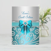 Invitation Sweet 16 Blue Bow & Sparkle Diamond Annonces (Debout devant)