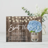 Invitation Sweet 16 Blue Hydrangea Floral Jar Bois rustique (Debout devant)