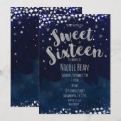 Invitation Sweet 16 Blue & Silver Starry Night Anniversaire (Devant / Derrière)