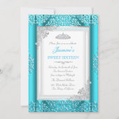 Invitation Sweet 16 Blue Turquoise dentelle argentée Damask T (Devant)