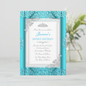 Invitation Sweet 16 Blue Turquoise dentelle argentée Damask T (Debout devant)