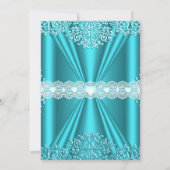 Invitation Sweet 16 Blue Turquoise dentelle argentée Damask T (Dos)