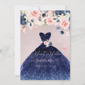 Invitation Sweet 16 Blush Floral Navy Blue Parties scintillan (Devant)