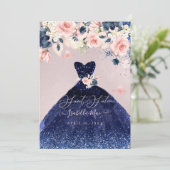 Invitation Sweet 16 Blush Floral Navy Blue Parties scintillan (Debout devant)