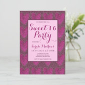 Invitation Sweet 16 Blush rose et parties scintillant Magenta (Debout devant)