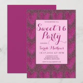 Invitation Sweet 16 Blush rose et parties scintillant Magenta (Devant / Derrière)