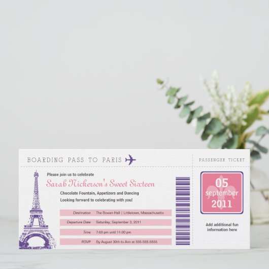 Invitation Sweet 16 Boarding Pass à Paris (Debout devant)
