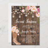 Invitation Sweet 16 Boho Rustique Lumières à cordes florales (Devant)