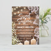 Invitation Sweet 16 Bois rustique Lumières à cordes Moderne (Debout devant)