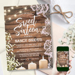 Invitation Sweet 16 Bois rustique Lumières à cordes Moderne<br><div class="desc">Célébrez dans le style avec notre exquise "Sweet 16 Rustic Wood String Lights Modern Invitation". Cette invitation enchanteresse combine à merveille le souffle du bébé, les lumières scintillantes et la dentelle complexe, capturant l'essence de l'élégance rustique. Customisez-le avec vos propres détails personnalisés pour en faire le vôtre. Ne manquez pas...</div>