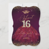 Invitation Sweet 16 Bourgogne Gold Confetti+Princess Crown (Devant)