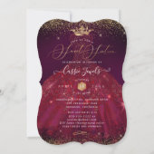 Invitation Sweet 16 Bourgogne Gold Confetti+Princess Crown (Dos)