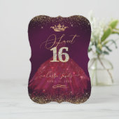 Invitation Sweet 16 Bourgogne Gold Confetti+Princess Crown (Debout devant)