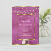 Invitation Sweet 16 Bourgogne Gold Fairy Lights Rose (Debout devant)