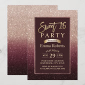 Invitation Sweet 16 Bourgogne & Rose Gold Ombre Anniversaire (Devant / Derrière)