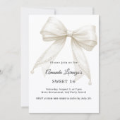 Invitation Sweet 16 bow ivory white pearls elegant (Devant)