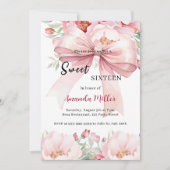 Invitation Sweet 16 bow pink watercolor florals (Devant)