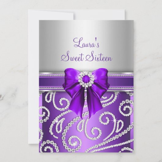 Invitation Sweet 16 Bow pourpre & Sparkle Diamond (Devant)