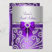 Invitation Sweet 16 Bow pourpre & Sparkle Diamond (Devant / Derrière)