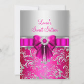 Invitation Sweet 16 Bow rose & Silver Floral Annonces (Devant)