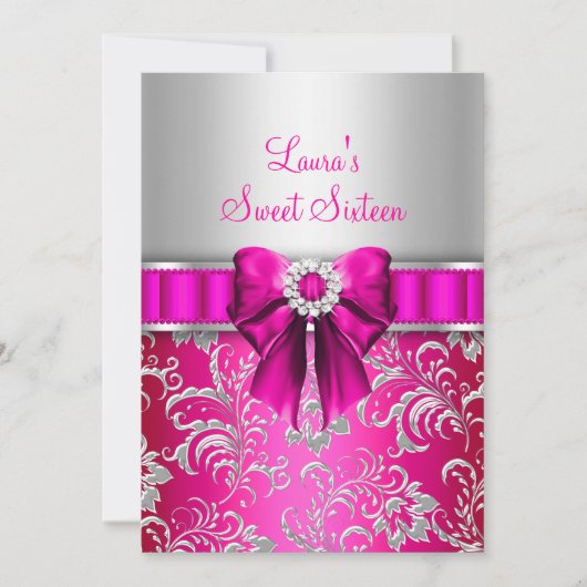 Invitation Sweet 16 Bow rose & Silver Floral Annonces (Devant)