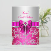 Invitation Sweet 16 Bow rose & Silver Floral Annonces (Debout devant)
