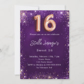 Invitation Sweet 16 brillants d'or rose violet (Devant)