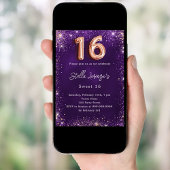 Invitation Sweet 16 brillants d'or rose violet
