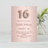 Invitation Sweet 16 brush rose or diamants script (Debout devant)