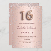 Invitation Sweet 16 brush rose or diamants script (Devant / Derrière)