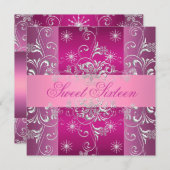 Invitation Sweet 16 Chaud rose/blanc Flocon de neige Invitati (Devant / Derrière)
